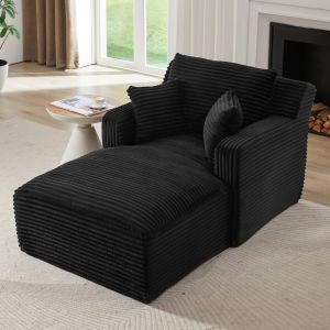 Sofá chaise longue de pana negro convertible en sofá cama y sillón relax