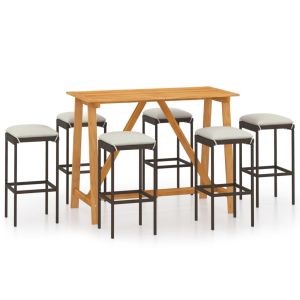 vidaXL conjunto de bar para jardín 7 piezas con cojines marrón