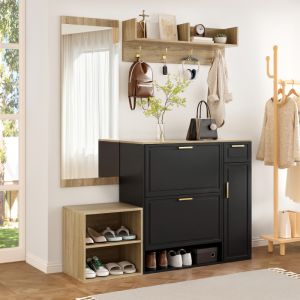 Mueble recibidor conjunto 4 piezas natural y negro 166x139,5x35cm