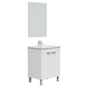 Mueble de baño lupe 2 puertas, espejo y con lavabo, color blanco brillo