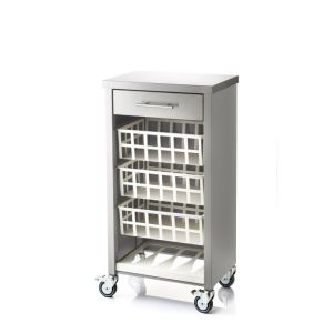 Carrito de cocina moher con encimera inox, 3 cestas, cajón y botellero