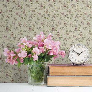 Papel pintado tnt de flores pequeñas rameadas oro y plata