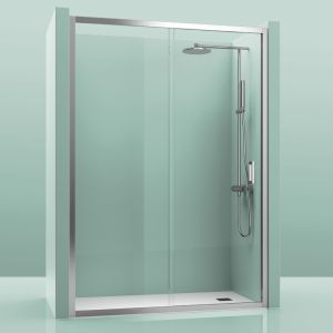 Mampara de ducha fija + corredera montana plata transparente 140-145cm