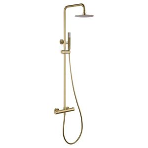 Columna de ducha extensible, termostatico rociador extraplano oro cepillado