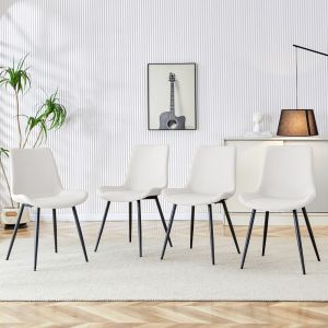 Conjunto de sillas de comedor piel sintética blanca set de 4 metal negro