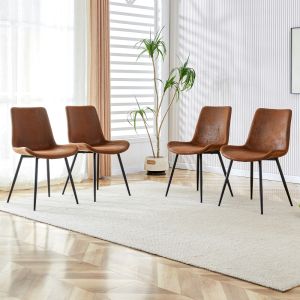 Conjunto de sillas de comedor tejido técnico marrón set de 4 metal negro