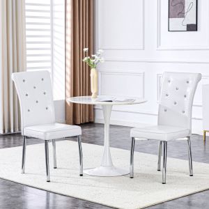 Silla de comedor PVC blanco set de 2 con patas metálicas