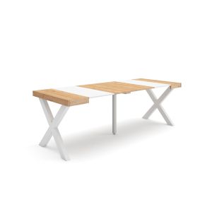 Mesa extensible, 58/222x90x73cm, roble y blanco, patas madera maciza rf2799