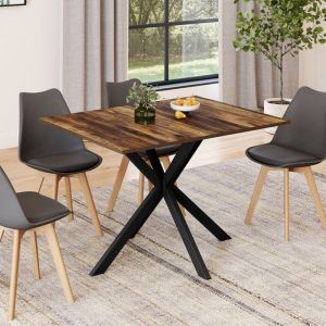 Mesa de comedor industrial de madera oscura negra - 110 cm