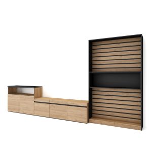 Muebles de salón para tv, 360x35x186cm, roble y negro rf3162