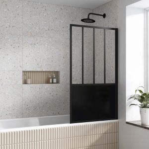Mampara bañera pivotante 140x80 cm cristal templado + perfil negro