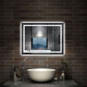 Aica espejo 80x60cm,luz de 3 colores,función de antivaho y bluetooth