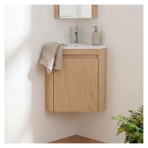 Mueble lavamanos esquina con lavabo de resina y grifo cromo lisa
