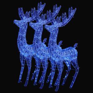 vidaXL renos de navidad acrílico 250 LED 3 uds azul 180 cm