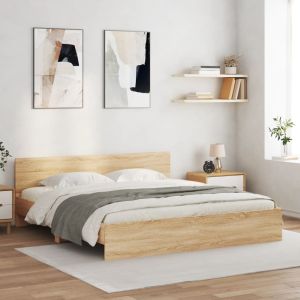 Cama cabecero y luces LED roble sonoma 200x200 cm reg1818