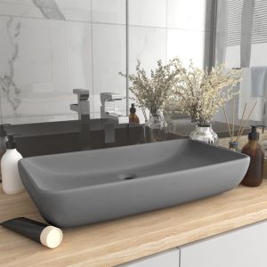 Lavabo de lujo de cerámica rectangular gris claro mate 71x38 cm es3860