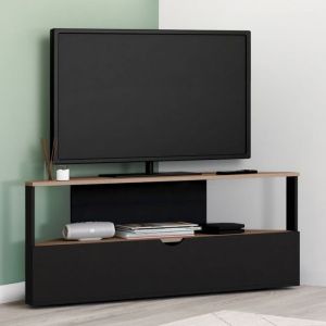 Mueble de tv esquinero - madera y negro - 100 cm