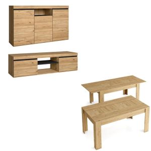 Set naturale buffet-mueble tv 140cm-mesa extensible roble negro