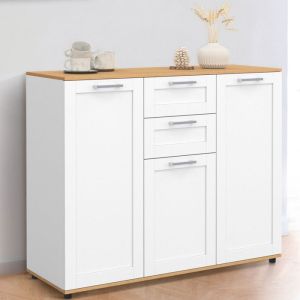Aparador rústico chic blanco de madera, 3 puertas, 100 cm