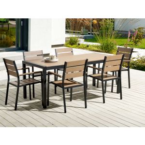 Conjunto de comedor exterior 6 plazas vernio marrón/negro
