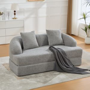 Sofá cama 2 plazas chenilla gris claro plegable con 2 cojines