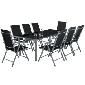 Tectake conjunto de 9 piezas exterior de mesa y sillas plegables, aluminio