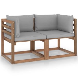 vidaXL sofá de jardín de palets de 2 plazas con cojines grises