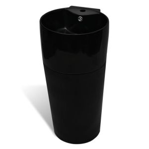 vidaXL lavabo redondo de cerámica con orificio de grifo/desagüe negr