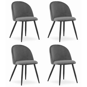 Silla valora bello, terciopelo gris oscuro, patas negras, juego de 4