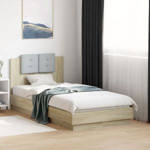 Cama cabecero luces LED roble sonoma 90x190 cm reg5064