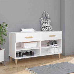Mueble zapatero madera contrachapada blanco brillo 102x35x55 cm esxt5384