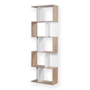 Librería múltiples estantes alt. 180cm - efecto madera y blanco -