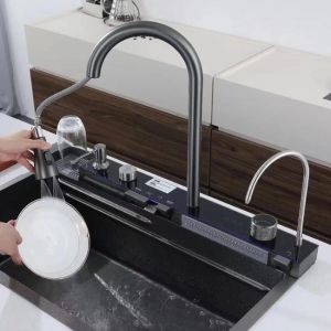 Fregadero de cocina  con grifo inteligente  pantalla digital 75×46×22 cm