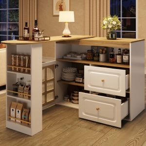 Aparador giratorio extensible con 2 cajones blanco 104x138x39cm