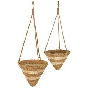 Cestos colgantesde fibra natural marrones d26x25h-d22x18