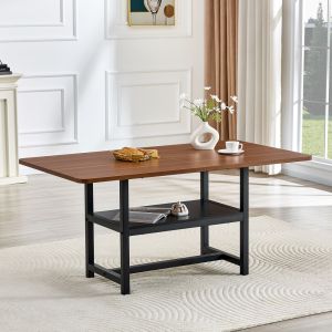 Mesa de comedor para 4 a 6 personas madera nogal y metal negro 76x160x90cm