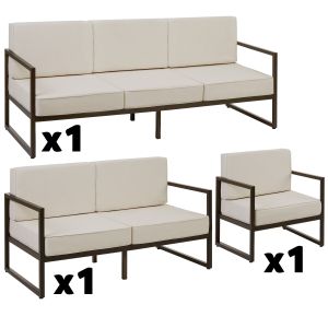 Set de salón de jardín, 6 personas, 2 sofás, 1 sillón, acolchado xxl