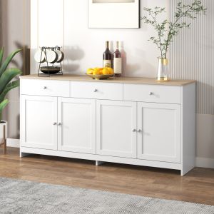 Aparador para salón comedor 4 puertas 3 cajones blanco y madera 75x160x37cm