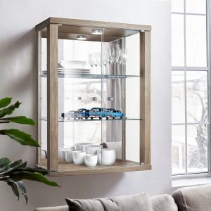 K-möbel armario colgante cristal roble sonoma (80x60x25 cm), LED, espejo