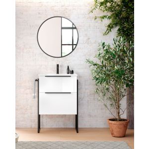 Mueble de baño al suelo con lavabo cerámico | 100 cm - blanco