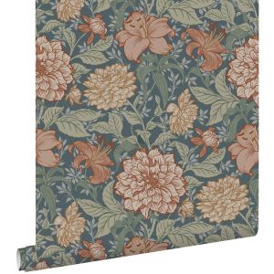 Estahome papel pintado flores vintage azul agrisado 53 cm x 10.05 m