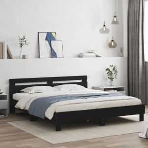 Cama cabecero y luces LED negra160x200 cm