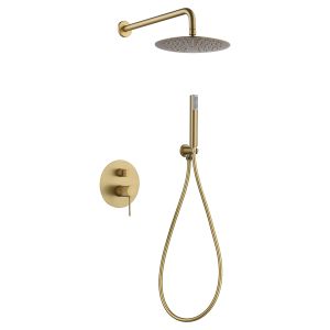 Imex-conjunto ducha line oro cepillado monomando empotrado ø25cm