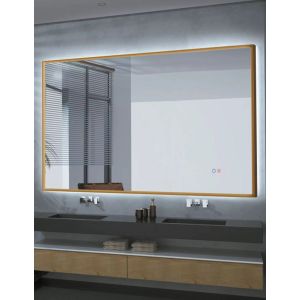 Espejo luz LED retroiluminado doble sensor anti-vaho marco oro mate 120x80