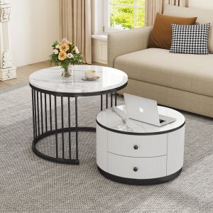 Mesa de centro nido set de 2 con 2 cajones mdf blanco negro 45,5x60x60cm