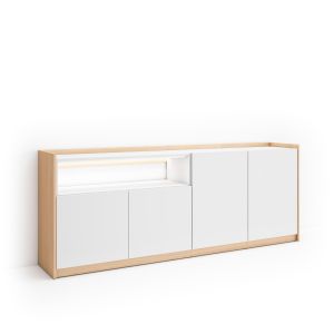 Aparador para salón, 207x37x80cm, blanco y roble soft, LED rf4947