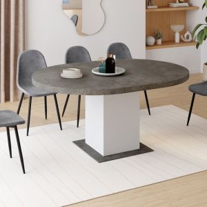 Mesa de comedor redonda extensible - blanco hormigón - 120-160 cm