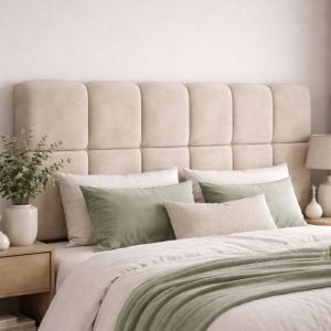Idmarket cabecero suspendido acolchado nuage terciopelo beige 160 cm