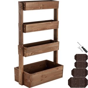 Tectake huerto vertical madera abeto,4 niveles,drenaje,velo,85x, marrón