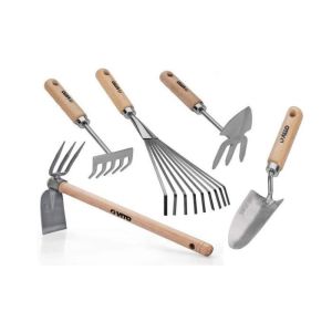 Kit de 5 herramientas de jardín vito - mango de madera de acero inoxidable